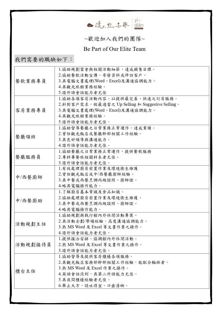 逸點亦旅 相關職缺